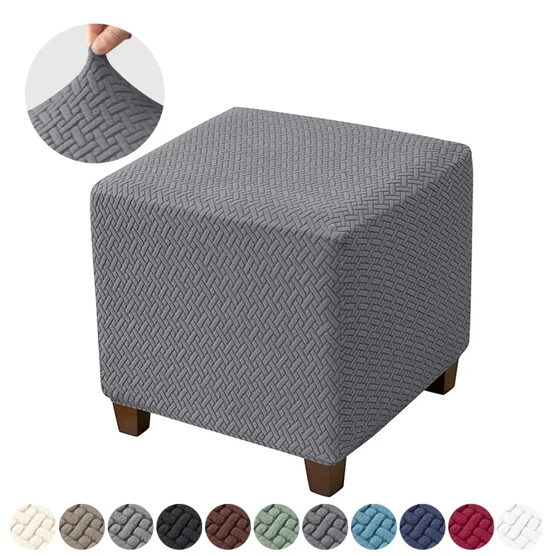 1PC Jacquard Stretch Ottoman Stool Cover Elastic Square Footstool Covers All-inclusive Durable Footrest Slipcovers Living Room