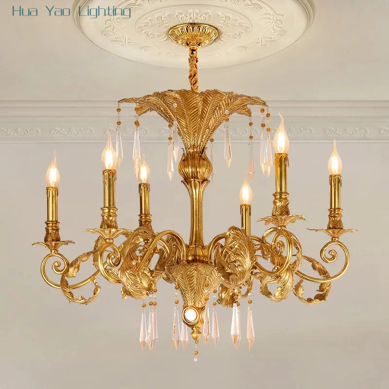 

French Copper Crystal Antique Chandelier Living Room Dining Study Bedroom Lighting European Villa Luxury Brass Pendant Lamp