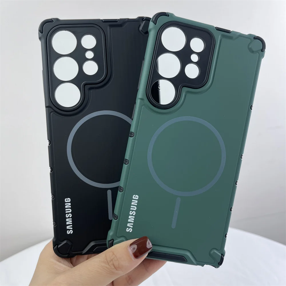 حافظة مدرعة مقاومة للصدمات لهاتف سامسونج جالاكسي S25 S24 S23 Ultra Plus A56 A36 A55 A54 A35 A34 A25 A15 A14 A13 لغطاء شحن Magsafe