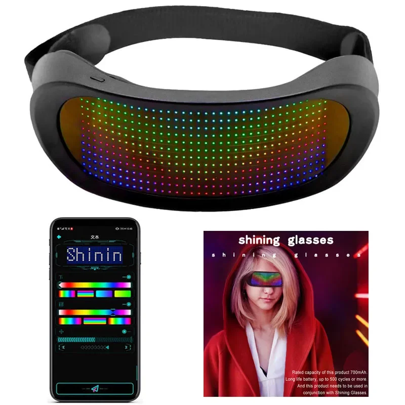 Imagem -05 - Multilingue Led Luminous Party Glasses Usb Charge Piscando Idiomas Personalizados Óculos Feriado de Natal Concert Sunglasses