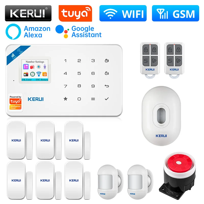 

KERUI W181 Alarm Kit WIFI GSM Alarm System for Home Wireless Alarm Support Alexa Tuya Smart APP Control with Motion Sensor Siren