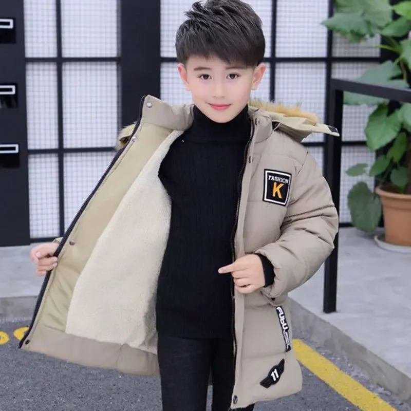 

New Children's Clothing Coats Plus Thick Velvet Outerwear Detachable Hat for Kids Parkas Winter Down Cotton Padded Jacket Boys