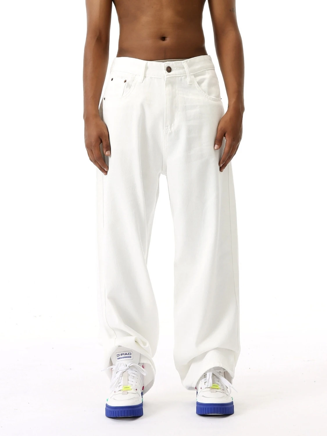 

Glowing Box 2026SS Straight Leg Casual Pants Loose Fit White Waed Denim mid Waist Zipper Closure Casual Wear Polyester Fiber