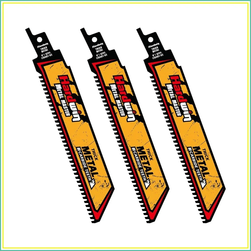 

6-Inch 8 TPI Carbide Reciprocating Saw Blades, 3-Pack – High-Speed Cutting for Thick Metals, Cast Iron, Alloy Steel, Universal 1/2-Inch Shank