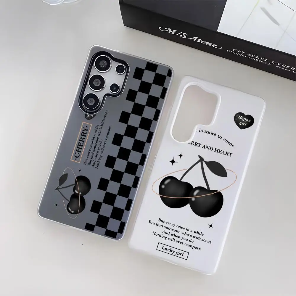 Cherry Lucky Girl Ins Phone Case For Samsung Galaxy S25 S24 S23 Ultra, Jelly Clear Case Soft TPU Anti-drop Protection