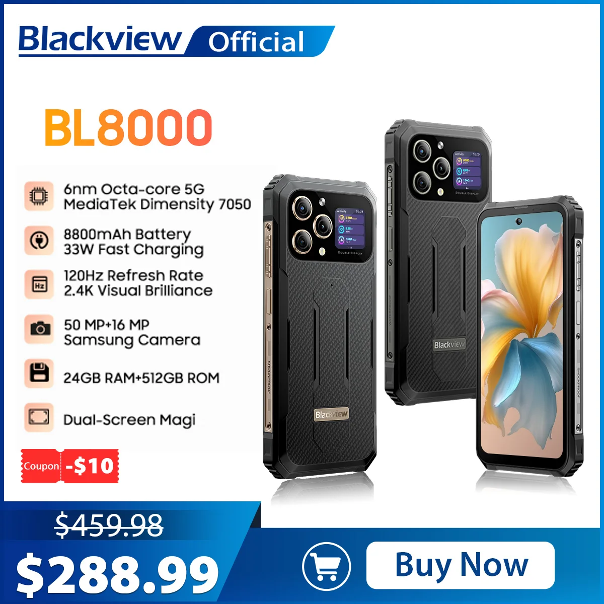 Blackview-BL8000 5G Rugged Smartphone, Celular, 6.78 ", 2.4K FHD +, Display 120Hz, MTK, 24GB, 512GB, 50MP, Estreia Mundial