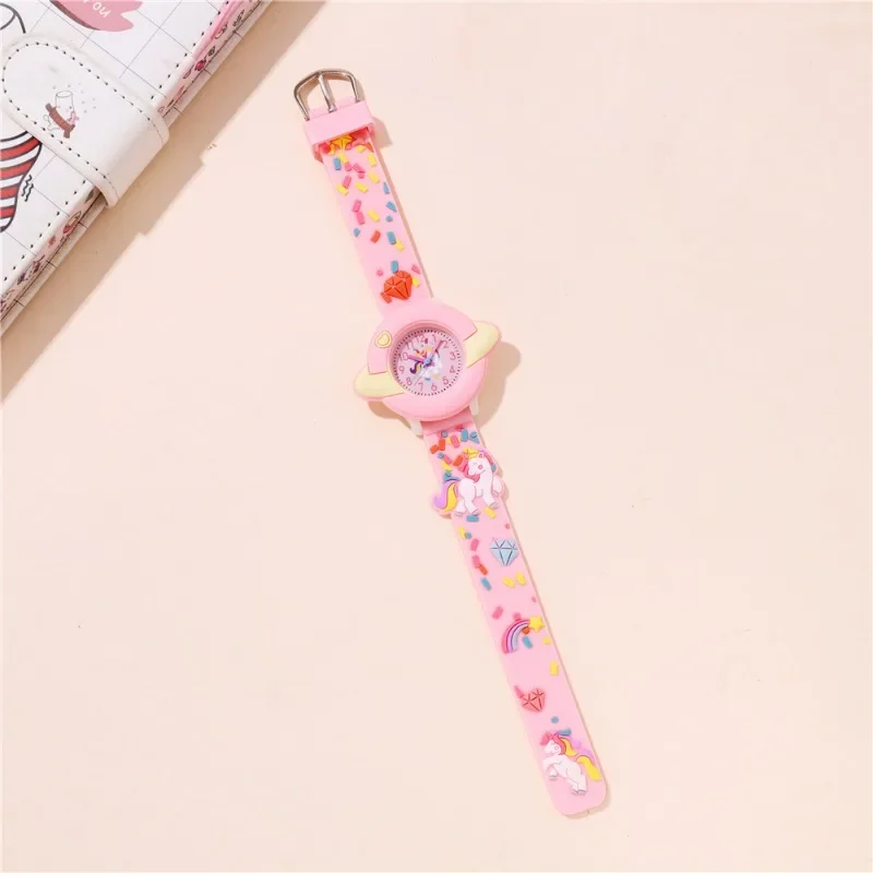 Lindo Reloj de dibujos animados de unicornio para niños, cinta de plástico colorida, Reloj decorativo de cuarzo para niños, niñas y estudiantes