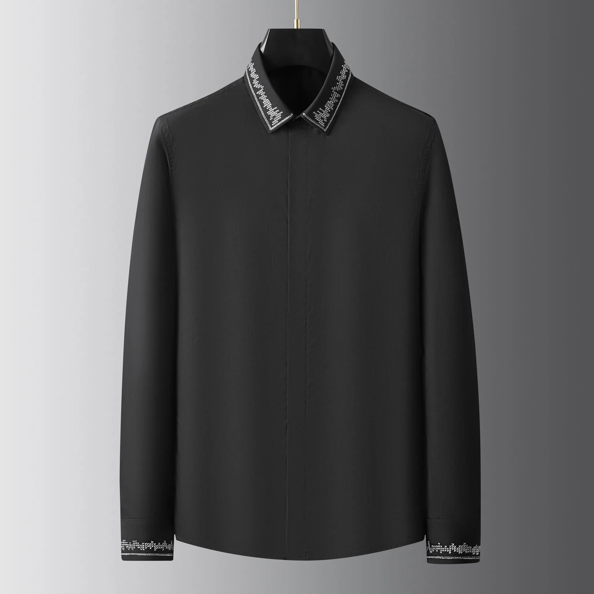 Embroidery Men's Shirt Casual Business Dress Shirt Versatile Long Sleeved Slim Social Party Celebrity Stage Performance Costumes