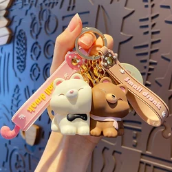Cartoon Lovers Bear Sticker Face White Bear Keychain Cute Creative Brown Bear Palm Print Animal Doll Keyring Couple Bag Pendant