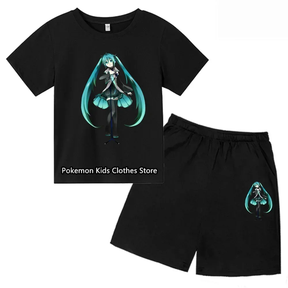 Hatsune Miku koszulka z krótkim rękawem zestaw dzieci T-Shirt ubrania Harajuku Boy Girls T-Shirt Hip Hop wszystkie pasują do modnego stylu ulicznego