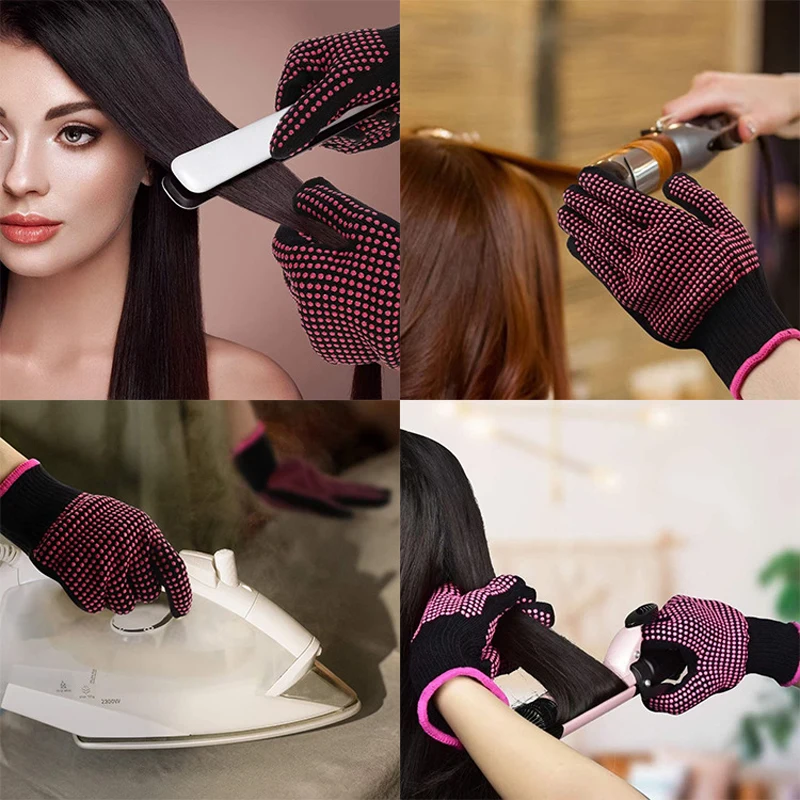 Hair Styling Acessories Set (2PCS Heat Resistance Gloves+1PC Heat Proof Mat+2PCS Tail Combs+6PCS Non Slip Crocodile Hair Clips)