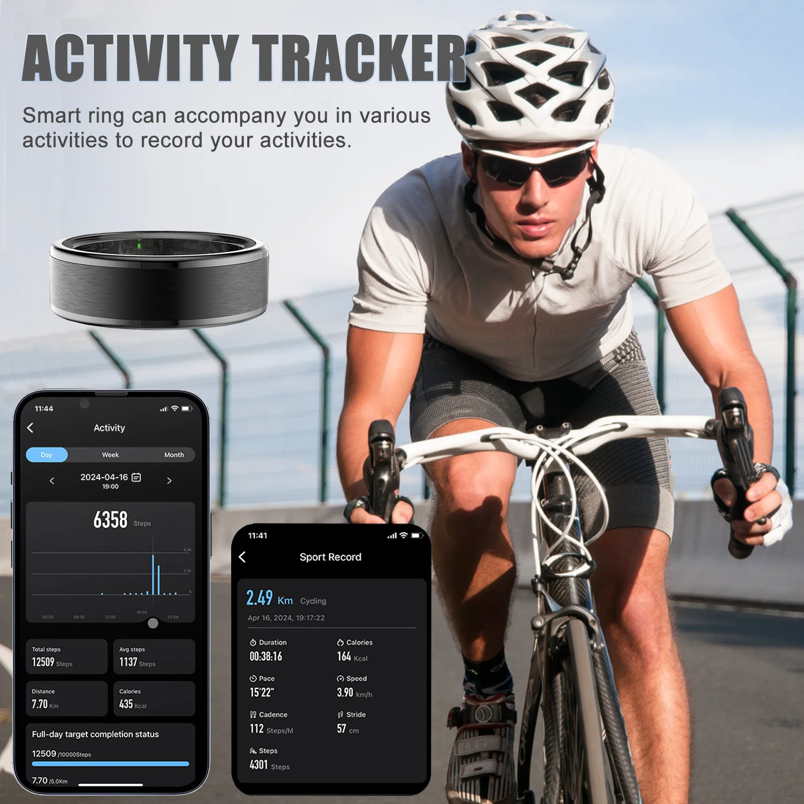 EIGIIS 2024 New Smart Ring Blood Oxygen Heart Rate Monitor IP68 Waterproof Bluetooth-Compatible5.0 for Men Women for Android IOS