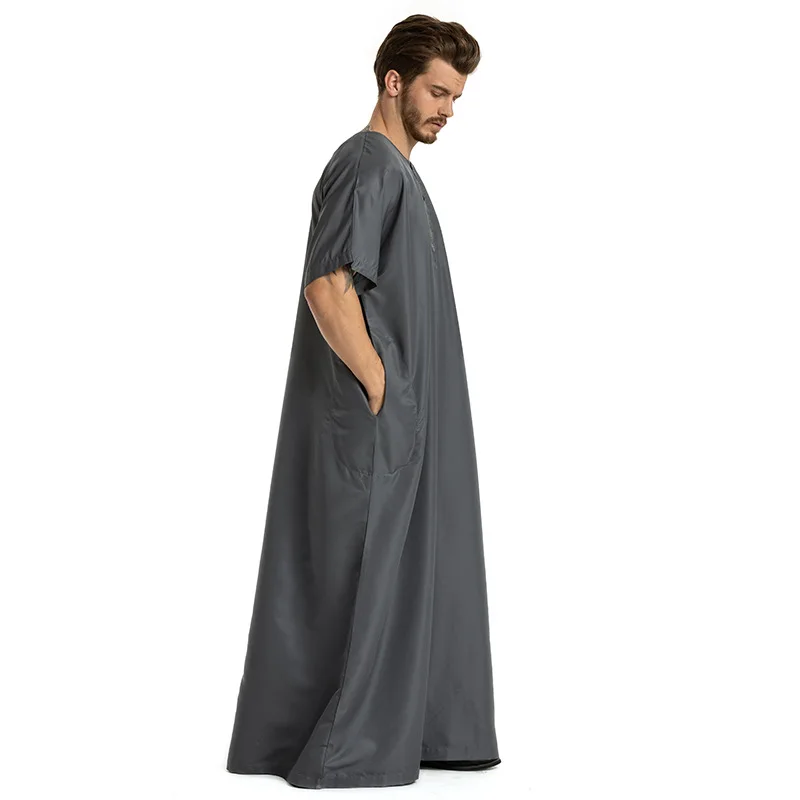 fashion muslim abayas for men embroidery round neck short sleeve full length arab fashion robes prayers clothing