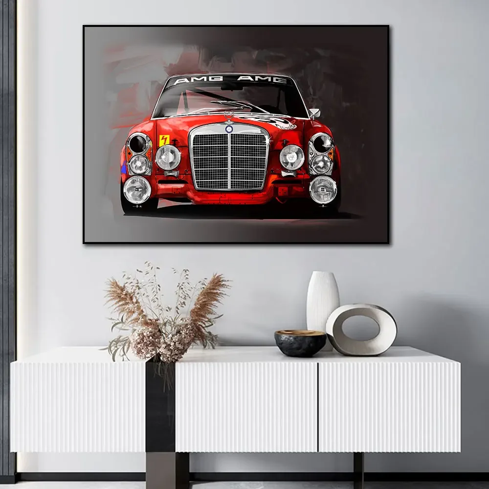 Red AMG Automobile Vintage Classic Racing Cars Posters Wall Art Pictures Canvas Paintings Decorations for Living Room Home Decor