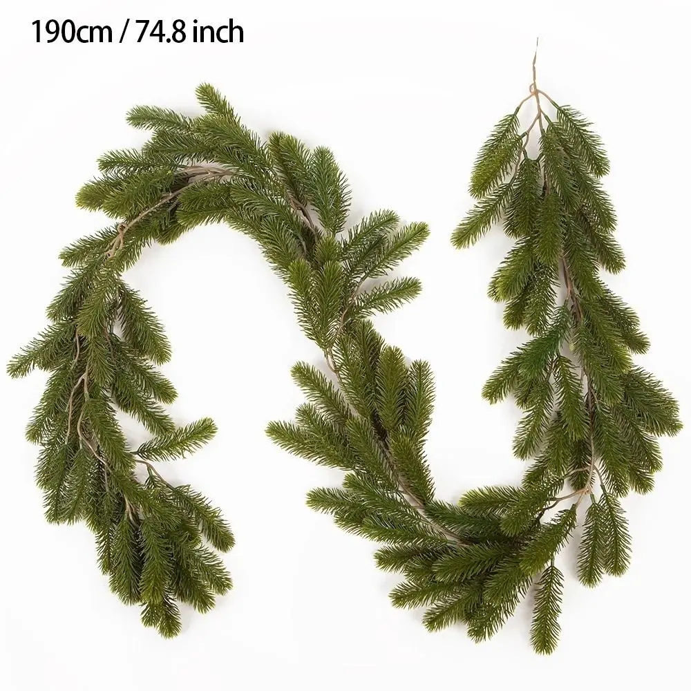 Coronas de pino artificiales verdes, 190cm, árbol de Navidad, guirnalda navideña para colgar en la pared, decoración del hogar, plantas verdes de simulación