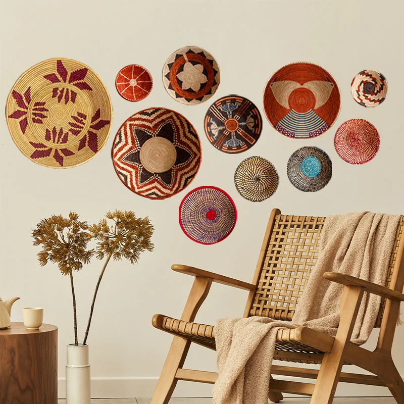 Bohemian style rattan woven stickers PVC material removable wall stickers