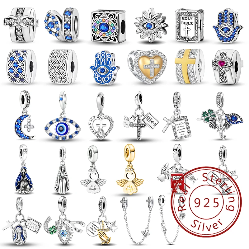 

925 Sterling Silver Cross Angel Devil's Eye Series Charms Beads Fit Diy Bracelet Bangle Making Gift Of High Quality Jewelry