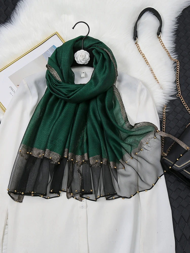 

Elegant Luxury Women Silk Scarf Sheer Solid Bright Silk Wrap Shawl Sunscreen Bandana Hijab Scarve Pareo Beach Boho Headscarf New