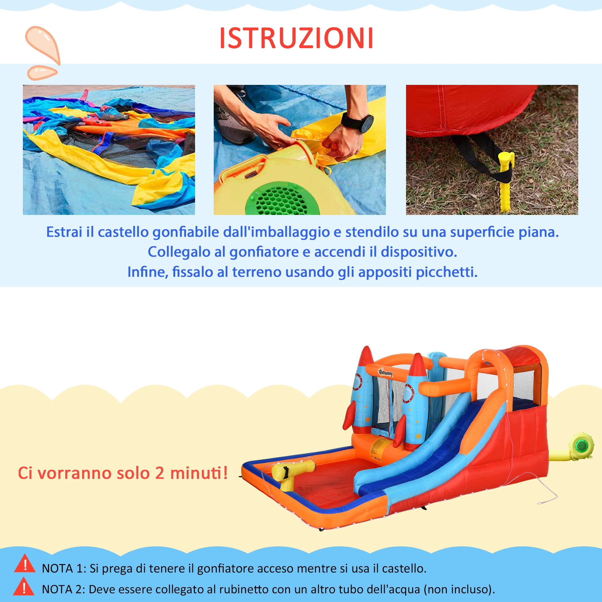 Immagine 6: Outsunny Castello Gonfiabile per Bambini 5 in 1 con Scivolo, Trampolino, Piscina, Parete da Arrampicata e Pistola ad Acqua, Gioco Gonfiabile per 4 Bambini 3-8 Anni, 350x250x185 cm