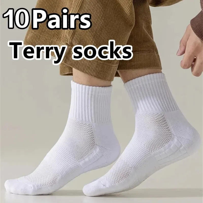 10 Pairs Thick-Soled Moisture Wicking Sports Socks with Cushioned Bottoms Perfect for Running and Professional Sports