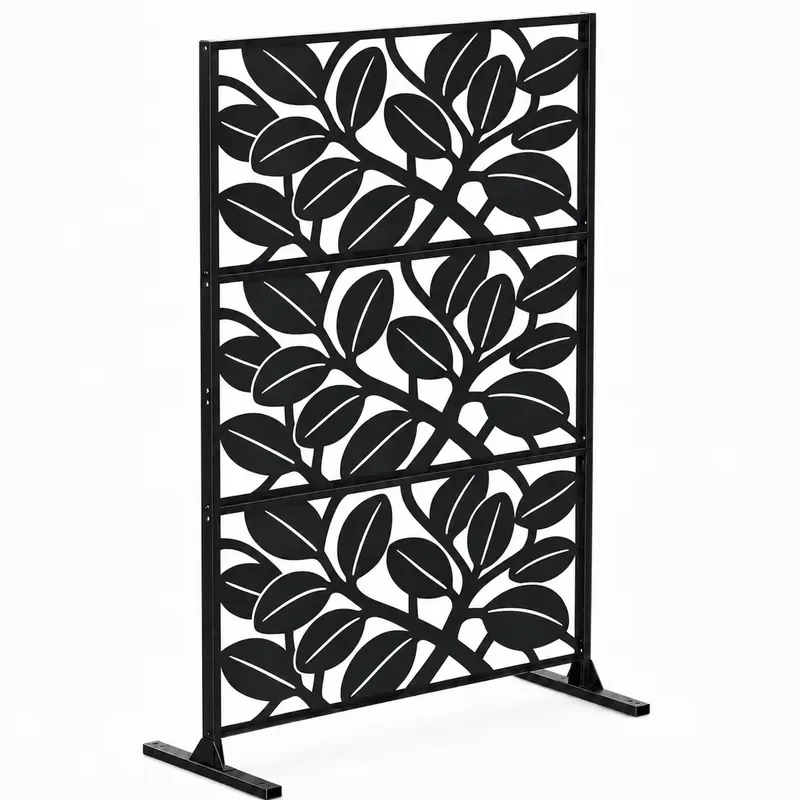 Outdoor Art Deco Metal Privacy Fence Screen Freestanding Cut Decorative Panel for Deck Pool Backyard and Balcony