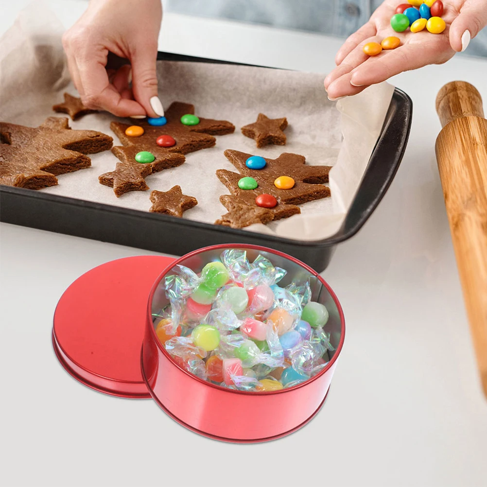 

3 pcs Tinplate Boxes Round Cookie Jars Candy Containers Sturdy Lid Storage Biscuit Vintage Metal Food Can Tin Snack Box