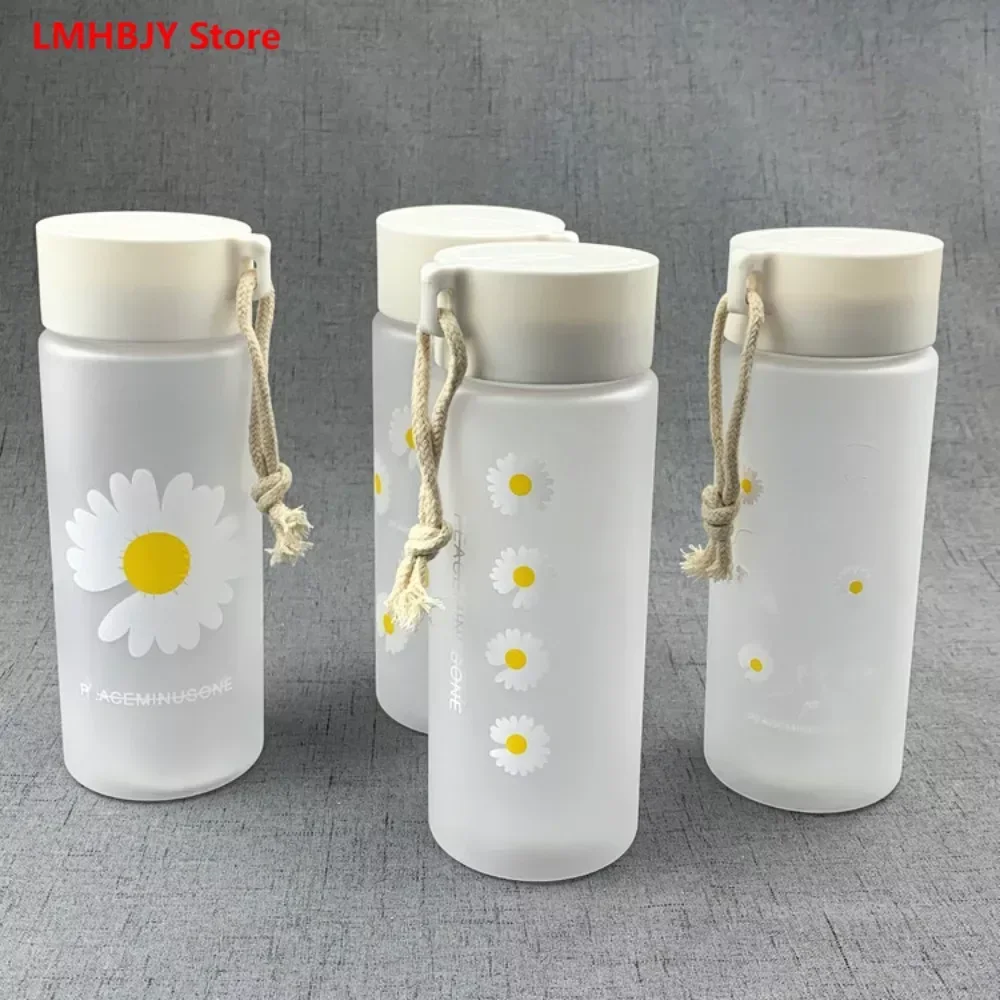 LMHBJY 480ml Large Mouth Frosted Small Daisy Handheld Hemp Rope Plastic Water Cup Summer Fashion Girls' Casual Water Bottle