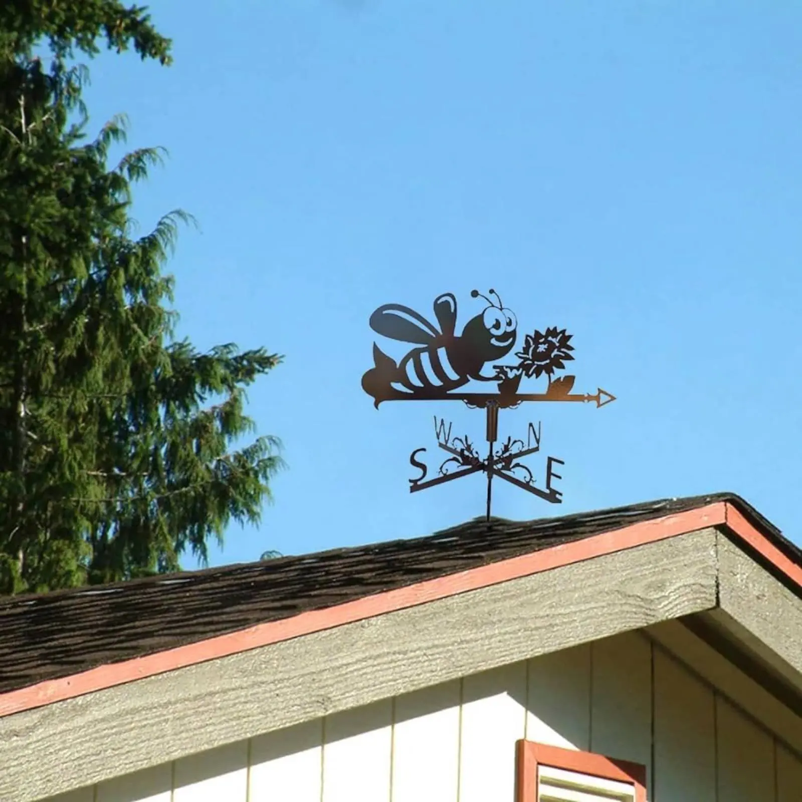 

Bee Roof Wind Vane Weatherproof Metal Bee Weather Vane Wind Rotator Rustproof Owl Weathervane Effortless Rotating