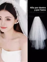 Tocado de Novia Simple y E, Velo para Ceremonia de Boda, Propuesta de Cromiso, Paรฑuelo de Tul Suave, Tocado para Co...