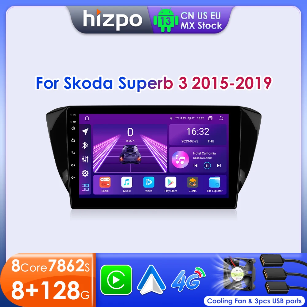 Hizpo 10.1 Inch Car Radio Android 13 for Skoda Fabia 3 III 2015 2016 2017 2018 2019 Multimedia Video Player Navigation GPS 2 Din