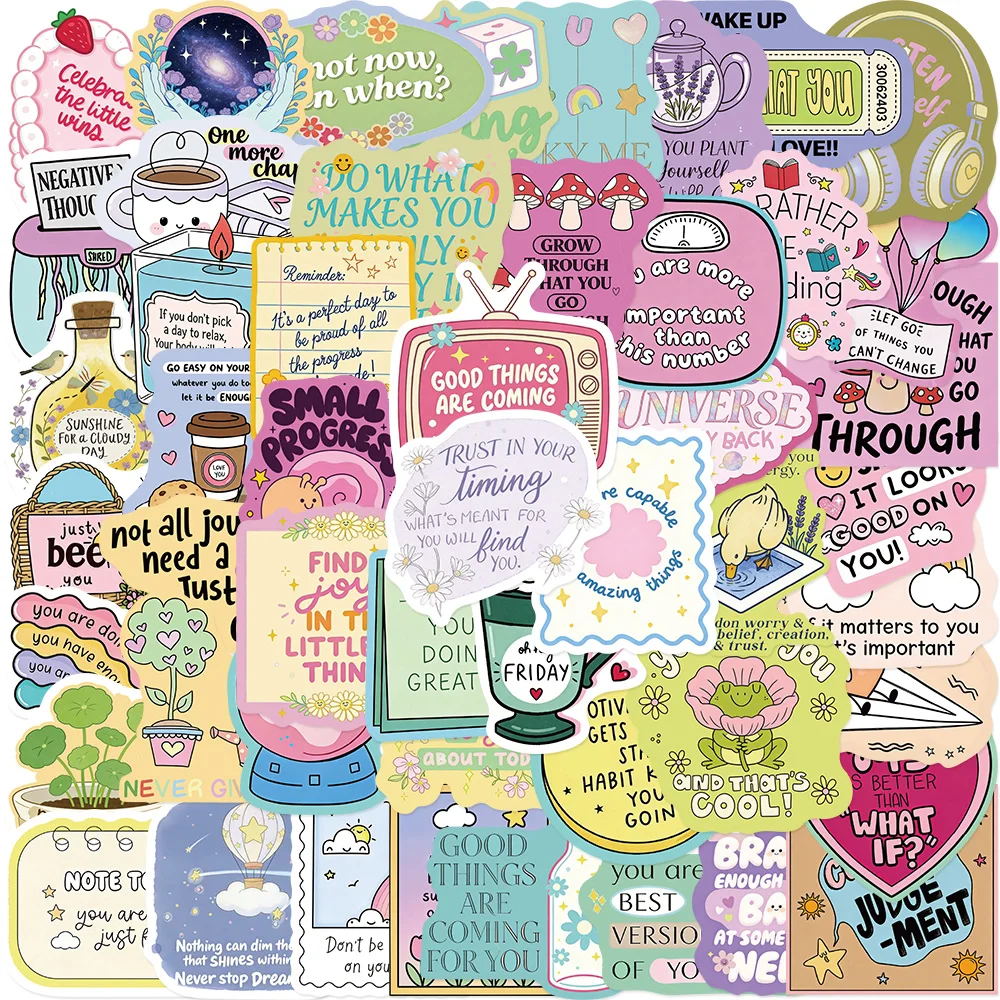 50PCS Healing Positive Text Stickers Gentle Motivational Affirmation Decals for Journal Diary Cup Laptop Room Warm Style Decor
