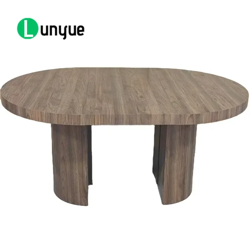Retractable Round Dining Table Extendable Oval Kitchen Table with Grooved Base Modern Farmhouse Style Space Saving Furniture