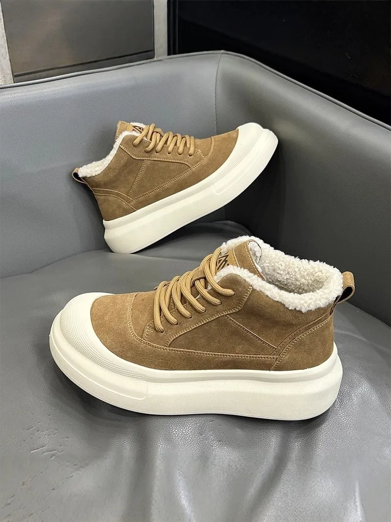 Men's Winter Thickened Fleece Lined Snow Boots High Top Anti-slip Sporty Leather And Fur Integrated Cold Resistant Thick Heel...