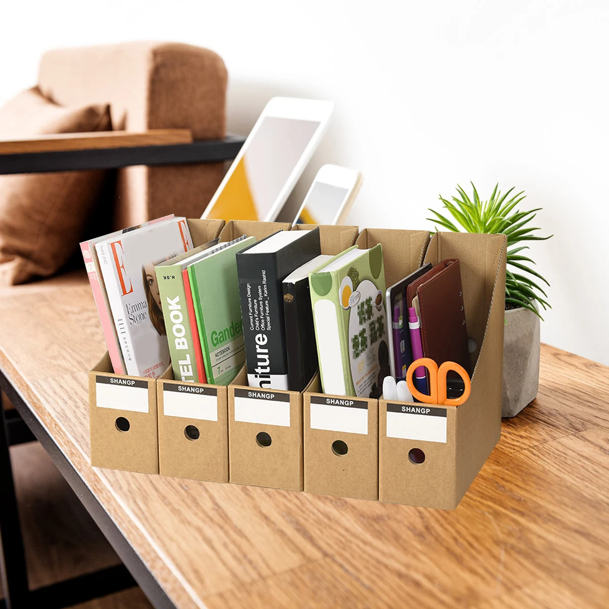 5 Packs Magazine File Holder Foldable Office Desktop File Organizer with Blank Label Stickers Book Storage Box for School Office