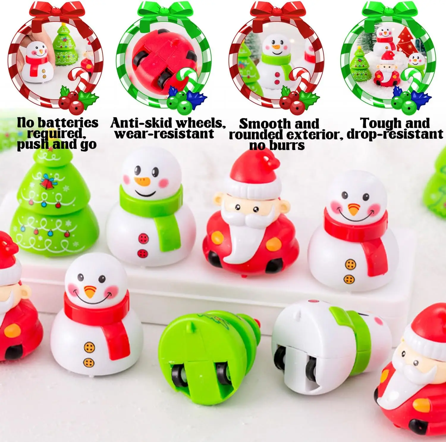 Juego de juguetes navideños para niños, recuerdos de fiesta navideña, Mini regalos de vehículos navideños con función divertida de movimiento inverso