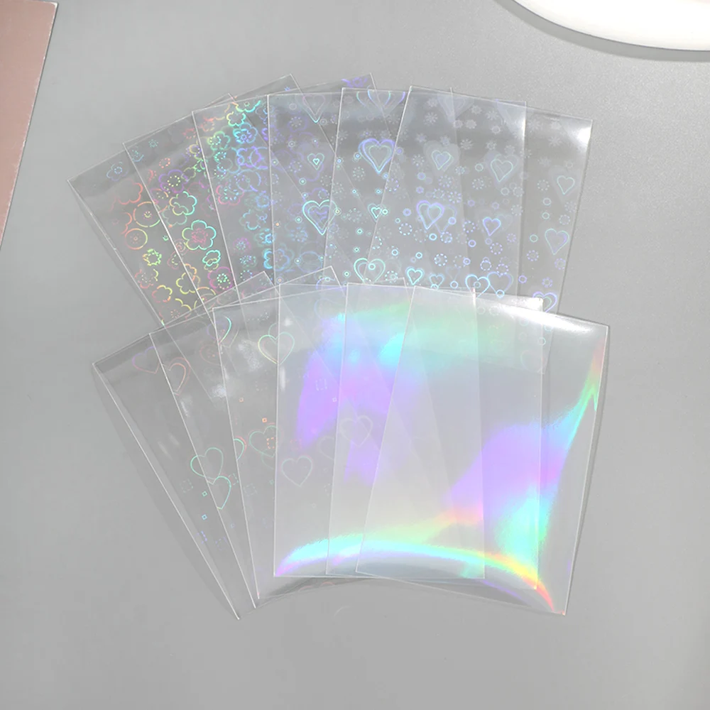 50Pcs/bag Glittery Love Fireworks Photocard Sleeves Idol Top Load Cards Protective Game Cards Films Laser Heart Card Holder New