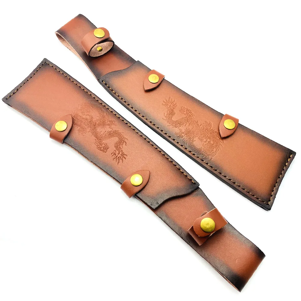 Knives Cowhide Scabbard Plant Carved Leather Cover, Top Layer, Cowhide Folding Tool Sheath, Leather Case for Outdoor Knife