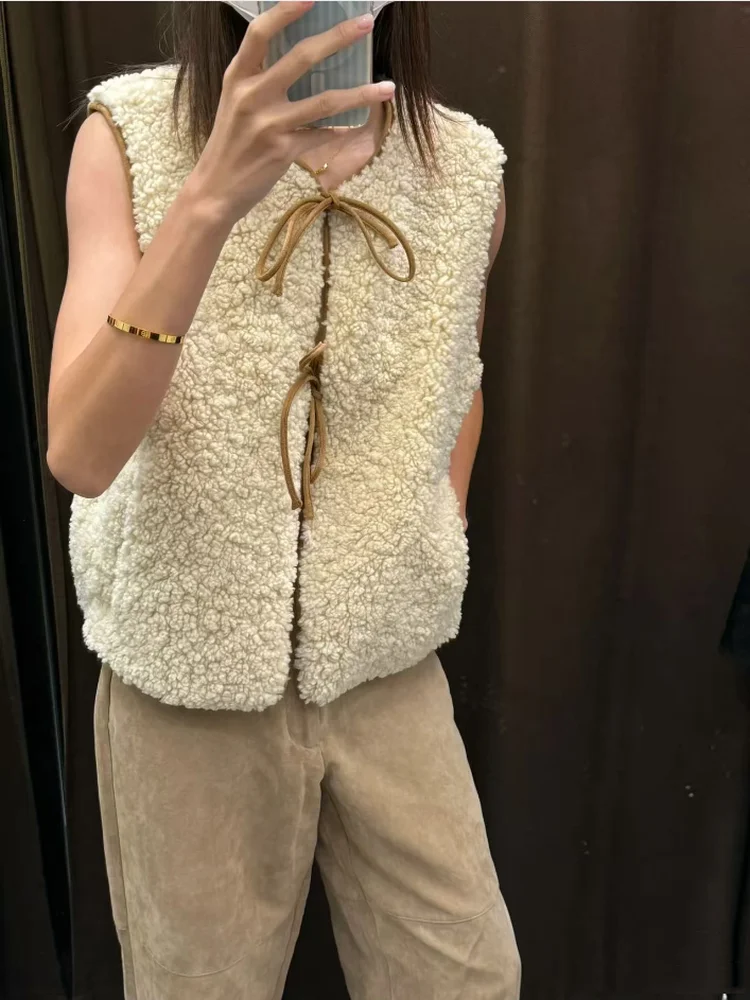 سترة نسائية بعقدة حلوة مزينة بعقدة فضفاضة مستديرة Ne Fce سترة نسائية موضة شتاء 2024 وصل حديثًا من ألياف البوليستر #3