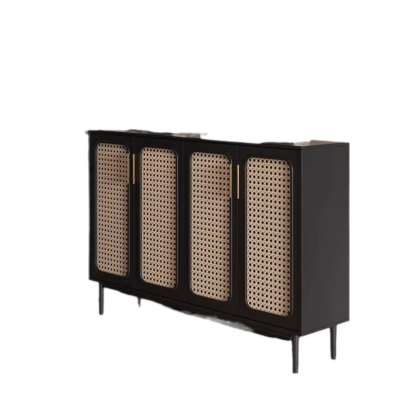 

Rattan Nordic shoes solid wood new home door black entrance large capacity living room storage cabinet