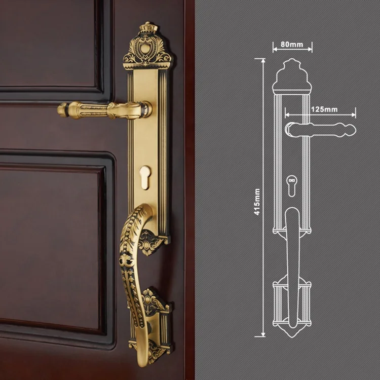 럭셔리 빌라 유럽 스타일 메인 입구 목재 문 이중문 황동 잠금장치 가짜 손잡이 포함