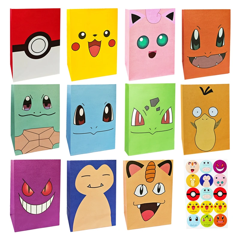 Pokemon Verpackung Tasche Geburtstag Thema Geschenk Tasche Pikachu Party Luftballons Süßigkeiten Snack Geschenk Tasche Charmander Squirtle Kinder Spielzeug Geschenk