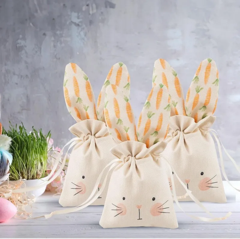 

Easter Rabbit Ear Velvet Drawstring Bags Fabric Carrot Shaped Drawstring Gift Bags Paper Candy Box Easter Kids Candy Party Suppl