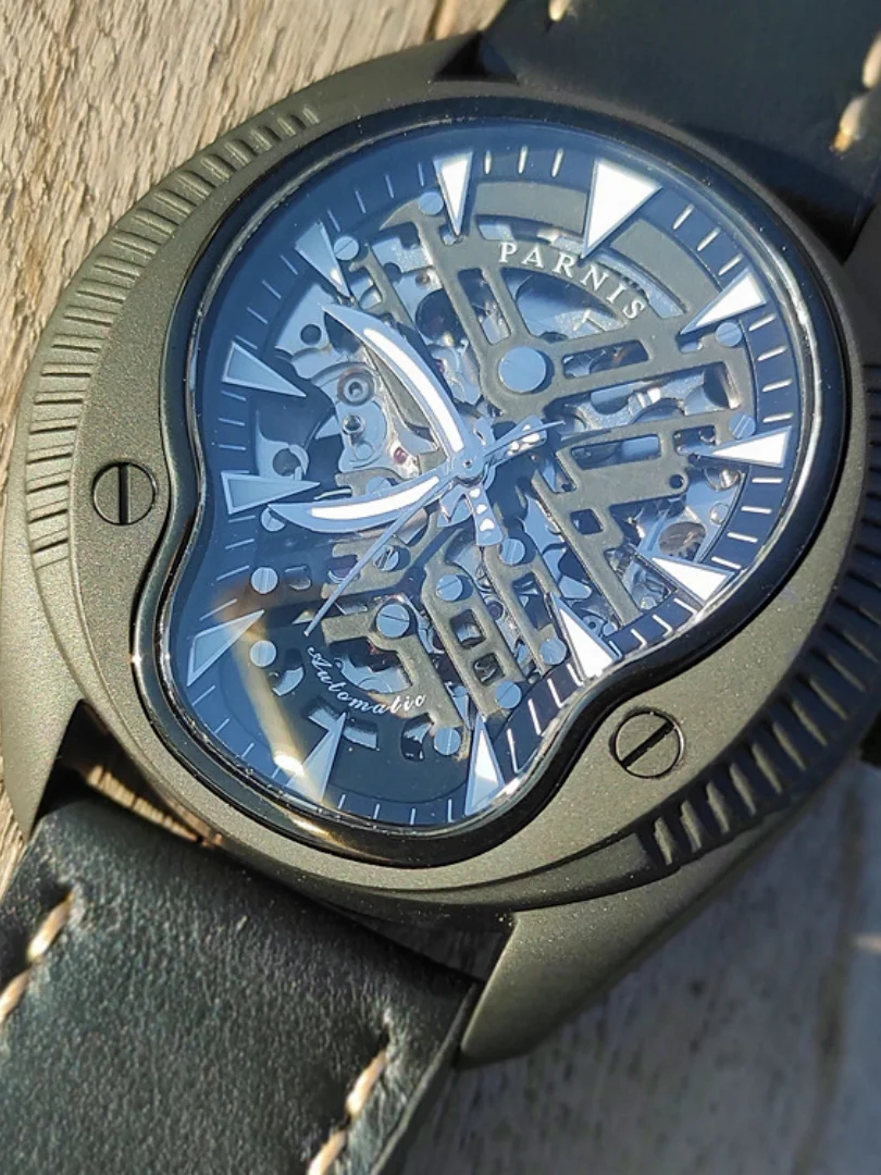Parnis Men Automatic Mechanical Watch, Skeleton Dial, Pirate‑Inspired Design, Miyota 821 Movement, Outdoor Fashion