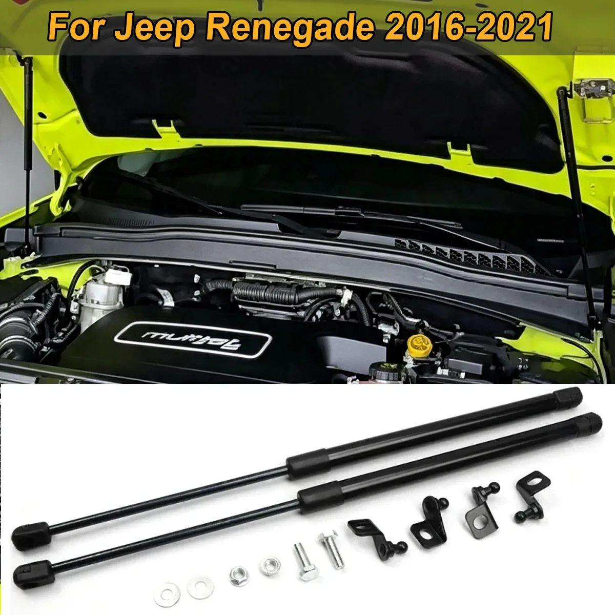 Für Jeep Renegade 2016-2021 Vordere Motorhauben-Stützfedern Gasdruckfeder Hydraulikstange Stoßdämpfer-Halterung Kit Auto-Zubehör