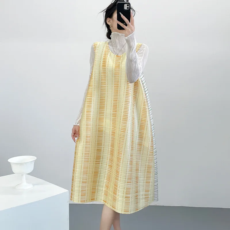 

Solid Color Striped Sleeveless Women's MIDI Skirt Loose Plus A-line Summer Casual Wear Work Date Vacation Clothing 2026 Summer