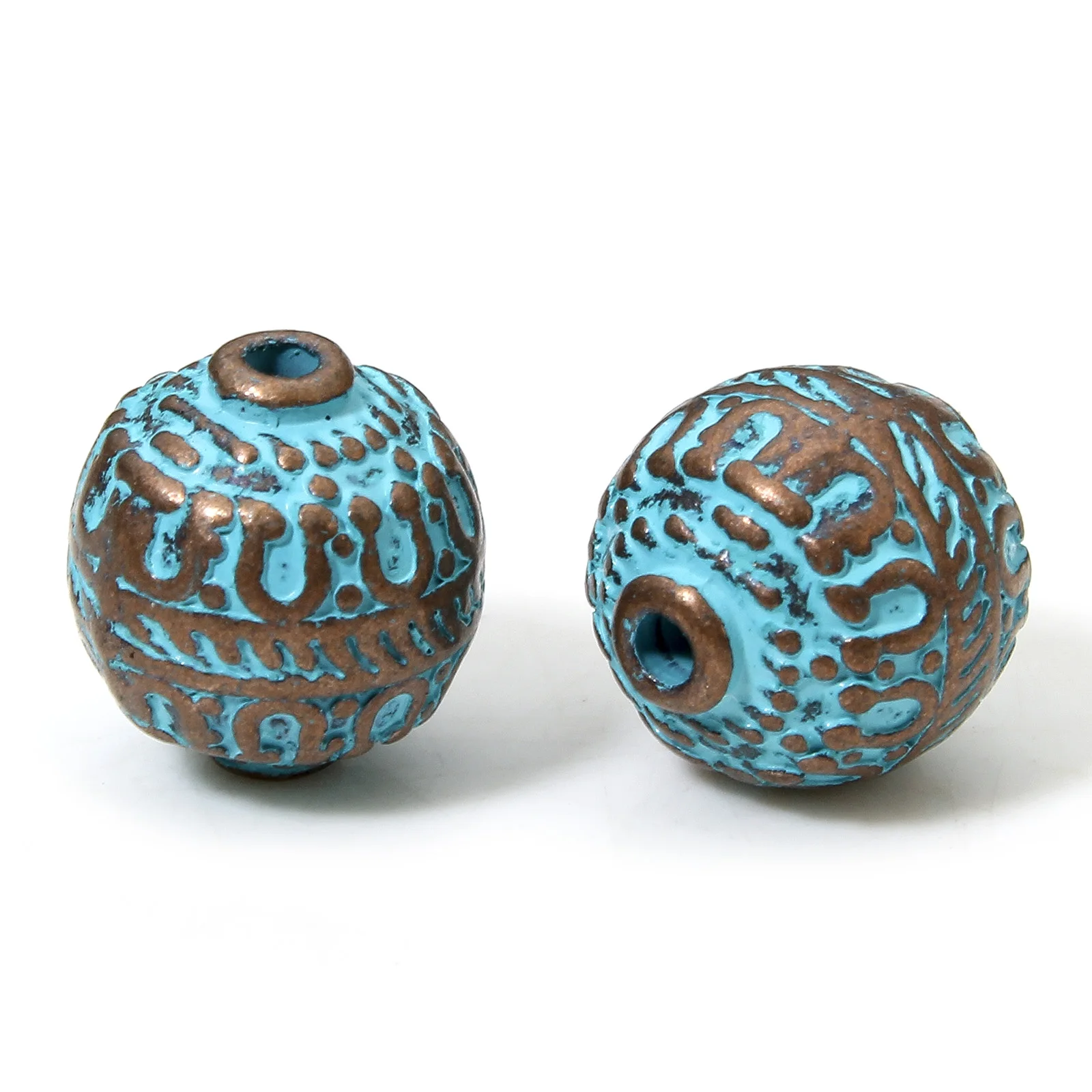 20pcs Vintage Patina Spacer Beads  Making Antique Copper Blue Geometric Metal Beads For DIY Jewelry Making Necklace Findings