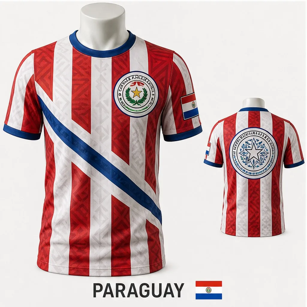 Mens Paraguay Crew Neck T Shirt Red White Stripe Print Short Sleeve Casual Top Round Seal Back Summer Streetwear Tee Urban Style