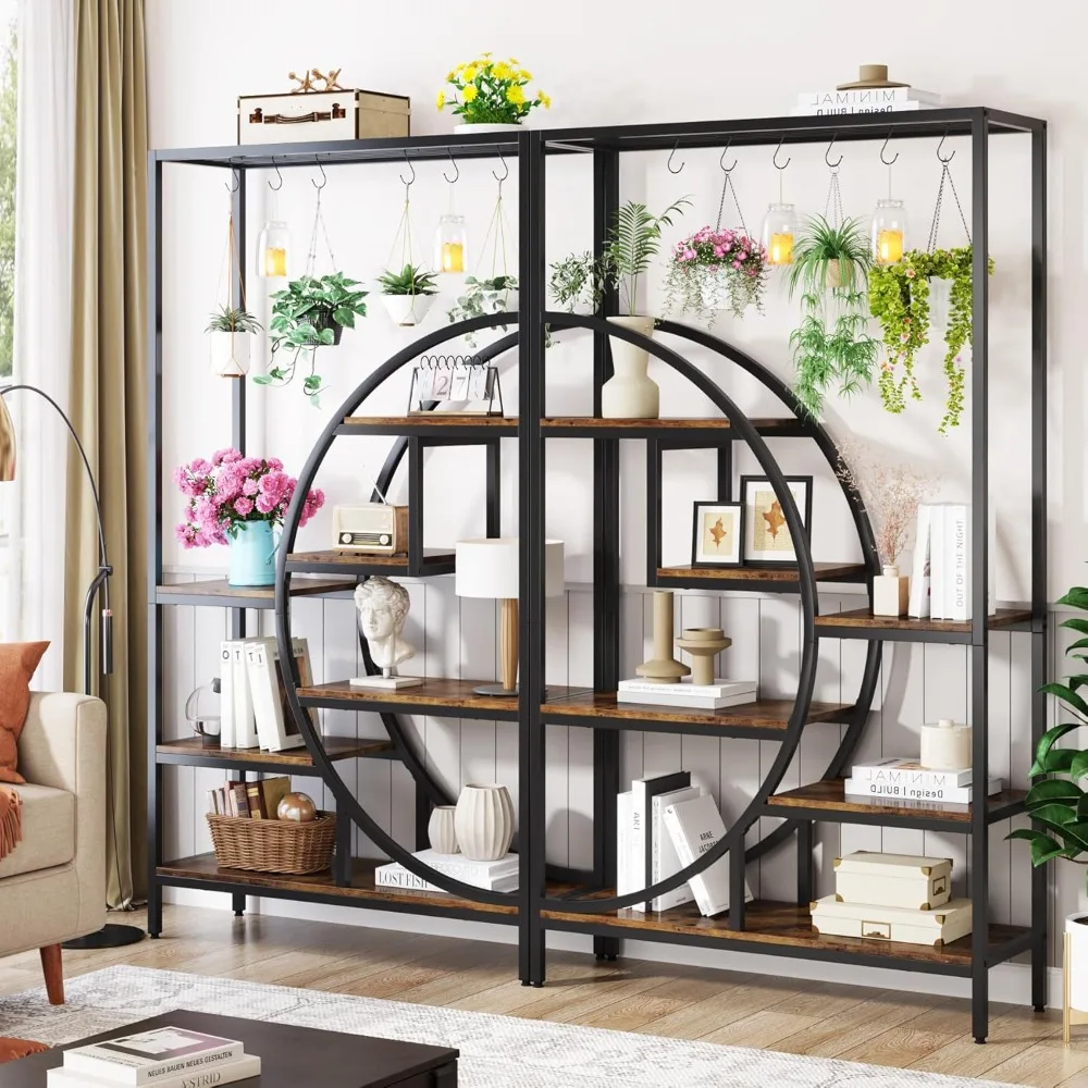 Indoor Plant Stand, Half Moon Shaped Plant Shelf with 6 S-Hooks for Home Garden Balcony Patio, Plant Shelves