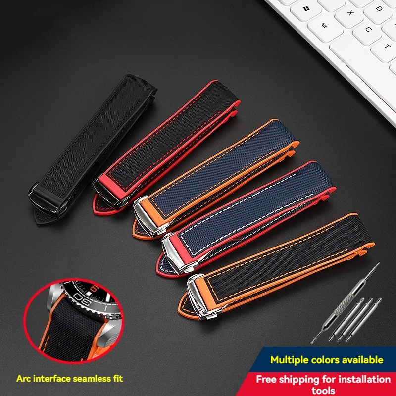 Curved End Watch Strap 20mm 22mm For Omega Seamaster 300 Ocean/Planet Ocean/Speedmaster 8900 Men Nylon Rubber Replacement Wrist