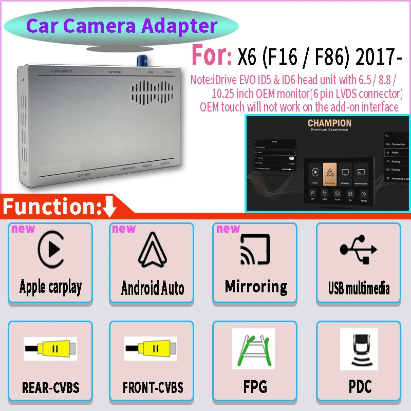 Original Screen Reverse Image Wifi Wireless CarPlay Android Auto Retrofit Kit For EVO X6 (F16 / F86) 2017-TID5 ID6